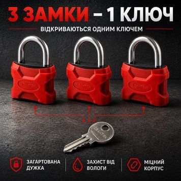 Набір навісних замків 3 замки під 1 ключ Авантек Т-50 0836 фото