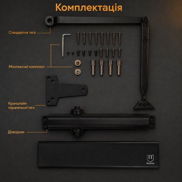 Дверний доводчик морозостійкий Шерлок F8300 EN 1-6 до 150 кг зі стандартною тягою чорний 0593 фото