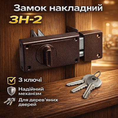 Замок дверний накладний Тандем зн 2 для дерев'яних дверей англійський ключ 0009 фото