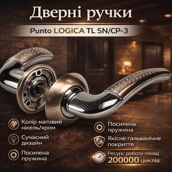 Дверна ручка на розетці Punto LOGICA TL SN/CP-3 матовий нікель/хром для вхідних дверей 0254 фото