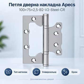 Петля дверна накладна Apecs 100 75 2 5-В2-V2-steel-СR хром 0629 фото