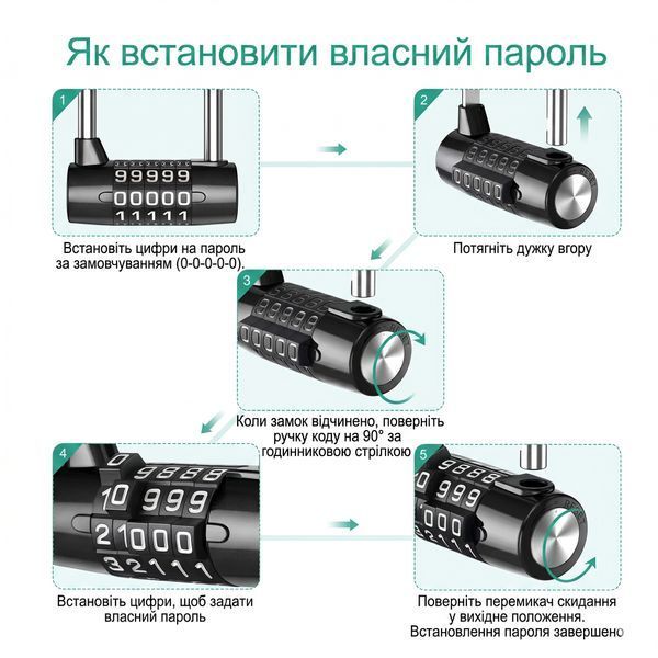 Замок навесной кодовый AD 50 LONG черный длинная дужка 0857 фото