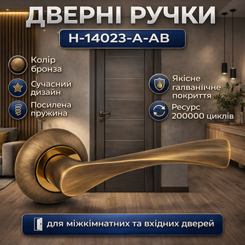 Ручки дверні міжкімнатні H-14023-A-AB бронза 0167 фото