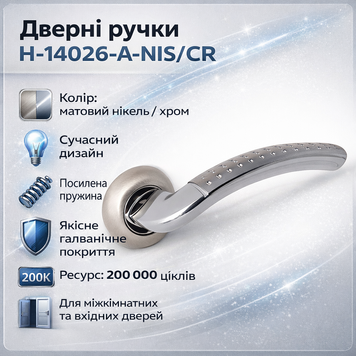 Ручки дверні міжкімнатні H-14026-A-NIS/CR матовий нікель/хром 0168 фото