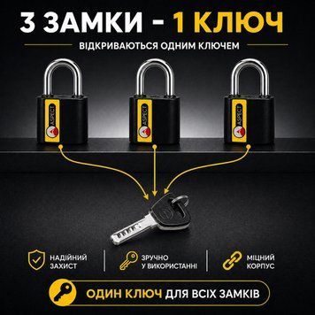Набір навісних замків 3 замки під 1 ключ ASPECT ЗН-А-55 0830 фото