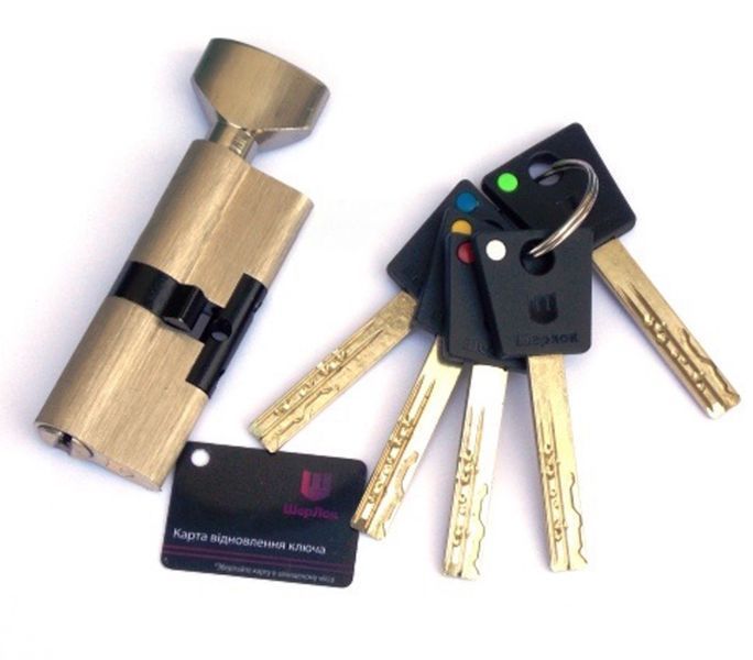 Циліндр замка Шерлок НК 90мм (55х35)-Т-SN ключ/поворотник профільний ключ сатин 0730 фото