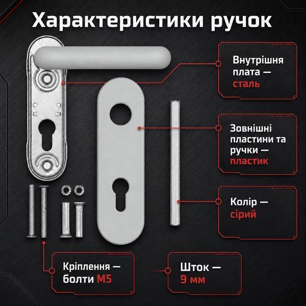 Комплект врезного замка 1739 для противопожарных эвакуационных дверей с ручками и цилиндром серый 0966 фото