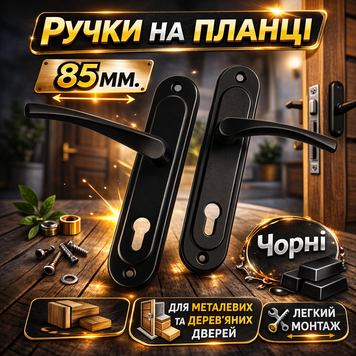 Ручки на планці під циліндр Аріко 85мм чорна 0035 фото