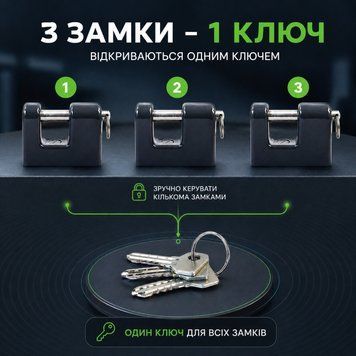 Набір навісних замків 3 замки під 1 ключ Тандем ВС 4  0824 фото