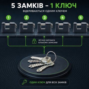Набір навісних замків 5 замків під 1 ключ Тандем ВС 4  0825 фото