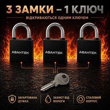 Набір навісних замків 3 замки під 1 ключ Авантек ВС-2950 0833 фото